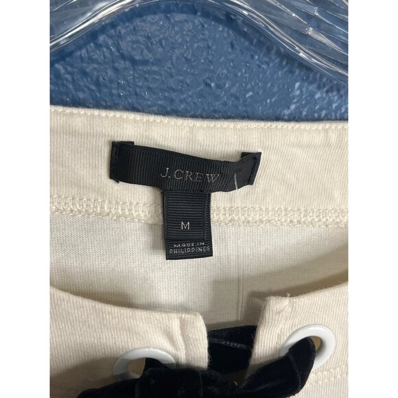 J. Crew Womens Ivory Long Sleeve Top With Black Velvet Bow Tie Detail Size M - Picture 5 of 9